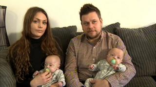 Mum Talia and dad Oliver Keates with twin boys Ashley and Joe