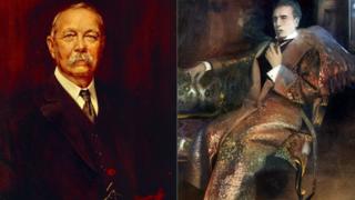 Sir Arthur Conan Doyle derecha y Sherlock Holmes izquierda