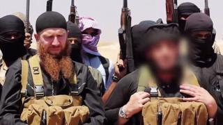 Tarkhan Batirashvili, also known as Omar Shishani, appearing in a video with other militants in Syria