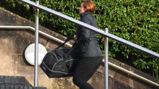 Louise Griffiths arriving at Newport Crown Court