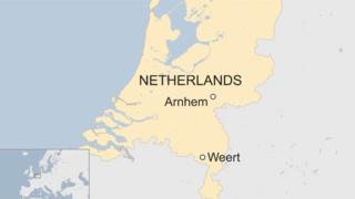 Map of Netherlands with Arnhem and Weert