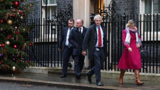Conservative MPs exit 10 Downing Street following a breakfast meeting with British Prime Minister Sunak, in London, Britain, 12 December 2023
