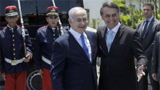 Benjamin Netanyahu e Jair Bolsonaro no Forte de Copacabana, no Rio de Janeiro, em 28 de dezembro de 2018