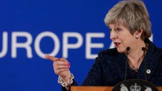 Theresa May speaking at the EU summit in Brussels on Thursday