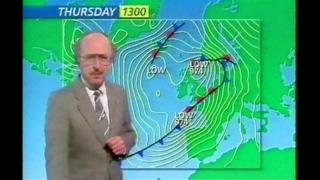 Michael Fish giving his infamous weather forecast in 1987