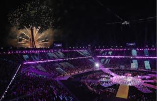 Fireworks burst above the stadium at the PyeongChang 2018 Paralympic Closing Ceremony