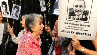 Mother of Hernán Abriata - Beatriz - with human rights campaigners in Buenos Aires, 11 Dec 19