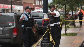 Police marking off crime scene area in Chicago