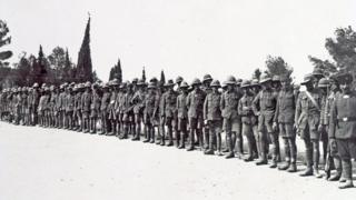 Captured British prisoners in the 2nd Gaza battle. Dated 1917