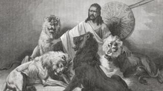 Tewodros II, Emperor Of Ethiopia, sits surrounded by lions. Taken from El Mundo En La Mano, published in 1875.