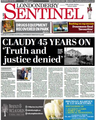 Front page Londonderry Sentinel Wednesday 26 July 2017