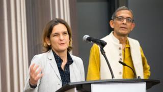 Esther Duflo and Abhijit Banerjee, who share a 2019 Nobel Prize in Economics with Michael Kremer