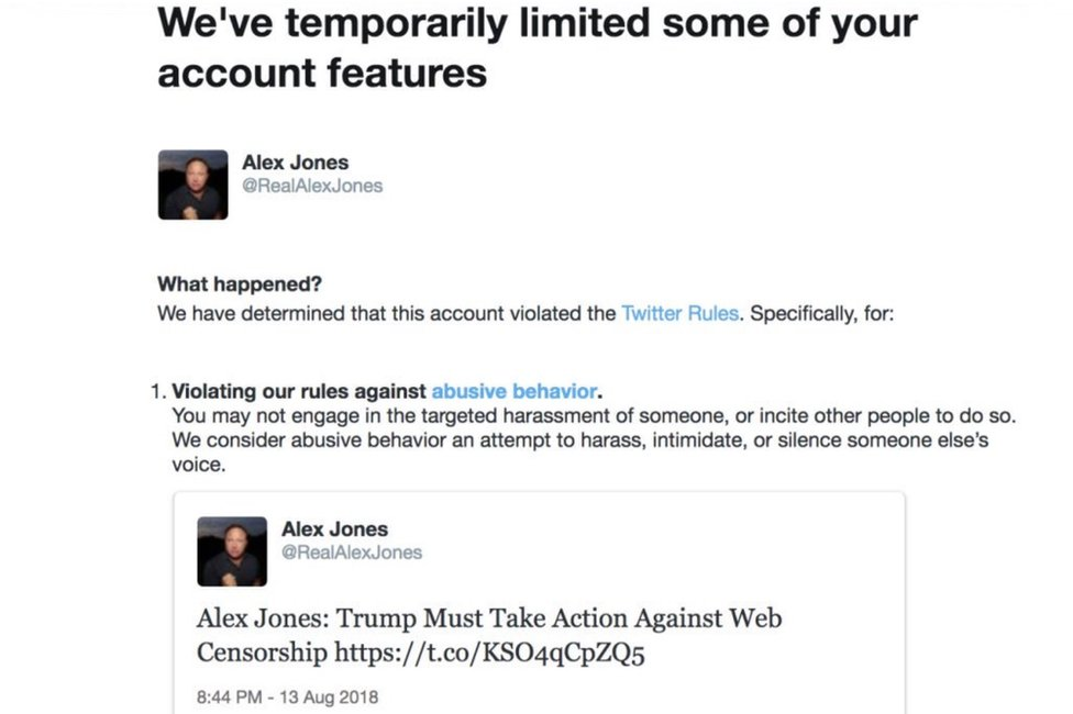 Twitter suspends Alex Jones for one week BBC News