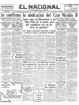 Мексиканская El Nacional - 17 марта 1917 год
