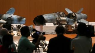 Debris from drones and missiles that Saudi Arabia says prove Iranian involvement in oil installation attacks.