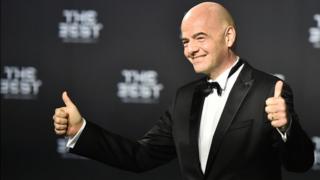Gianni Infantino, le 9 janvier 2017 à Zurich, lors de la cérémonie de remise du trophée du meilleur joueur Fifa