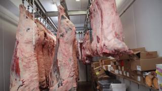 Beef and pork carcasses in US