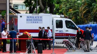 A bomb disposal van at the opening ceremony in Hong Kong