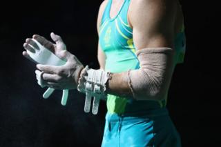 Luke Wadsworth of Australia prepares to compete in the gymnastics artistic men's team final