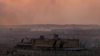 Smoke rises from Aleppo's Castello Road after air strikes on 2 June 2016