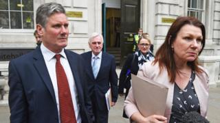 Members of Labour's negotiating team (l-r): Shadow Brexit secretary Sir Keir Starmer, shadow chancellor John McDonnell, shadow business secretary Rebecca Long-Bailey and shadow environment secretary Sue Hayman