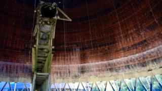 Inside one of the cooling towers