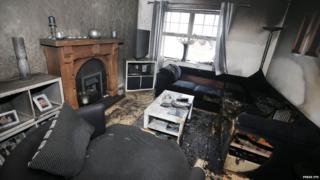 Interior of damaged house