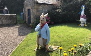 Peter Rabbit, Jemima Puddleduck and Mr McGregor scarecrows