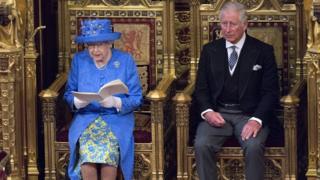 Queen Elizabeth and Prince Charles as the Queen delivers her speech in Parliament