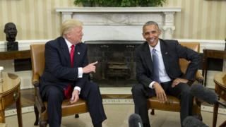 Rais mteule wa Marekani Donald Trump na rais wa sasa Barrack Obama katika ikulu ya White House