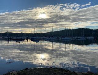 Reflection of boats in water