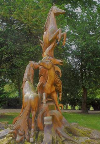 Wood carvings of horses