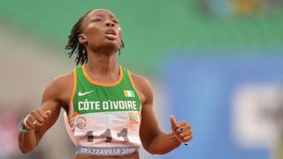 Mariew-Josée Talou après sa victroire en finale sur le 200 mètres à Brazzaville le 17 septembre 2015