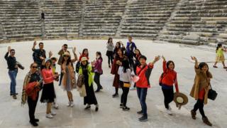 Efes'teki Çinli turistler