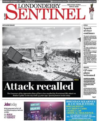 front page of the Londonderry Sentinel Wednesday 5 September 2018