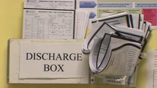 Discharge notes box at Cardiff's University Hospital of Wales