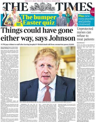The Times front page 13 April