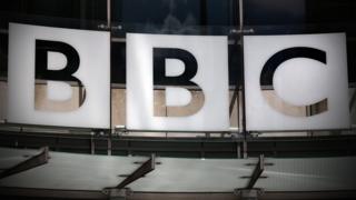 The BBC logo displayed on its Broadcasting House headquarters, in London