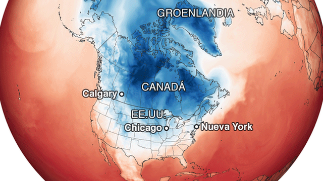 Mapa de la propagación de clima ártico.