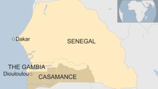 Map showing Diouloulou, Senegal