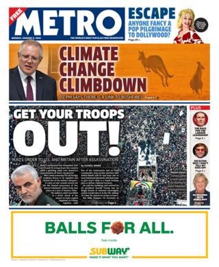 Metro front page 6 January 2020