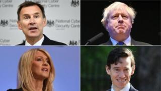 Uhereye hejuru ibumoso ujya iburyo: Jeremy Hunt na Boris Johnson; hasi uhereye ibumoso ujya iburyo: Esther McVey na Rory Stewart - bose bamaze gutangaza ko bazahatanira ubuyobozi bw'ishyaka rya Conservative