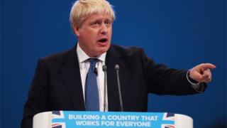 Boris Johnson giving speech at Conservative conference