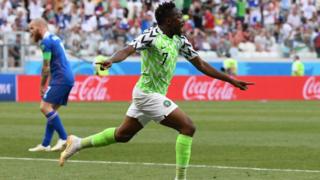 Ahmed Musa afta e score goal against Iceland for 2018 World Cup