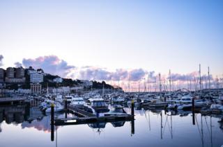 A marina at sunrise