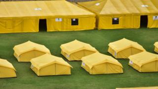 Vista aérea de un campamento para migrantes venezolanos en Bogotá, Colombia.