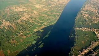A general view of The Nile River, houses and agricultural land from the window of an airplane in Luxor, Egypt October 9, 2019
