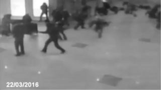 This still from a video shows a bomb explosion at Domodedovo airport in Russia, in 2011 and is not a picture from Zaventem airport as some claimed on social media