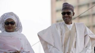 Aisha Buhari (left) and Muhammadu Buhari (right)