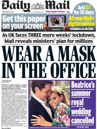 Daily Mail front page, 17/4/20